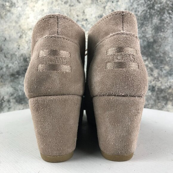 Toms Women's Size 6.5 Desert Taupe Brown Suede High Heel Wedge Ankle Booties - Picture 7 of 13